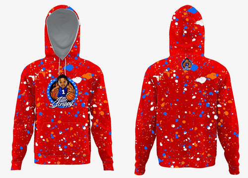 Hoodie #1 - Red Paint Splatter Little Scrappy front and back view