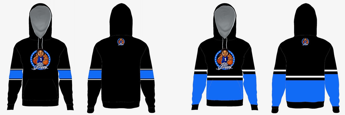 Hoodie #3 - Black and Blue Colorblock Little Scrappy front and back view